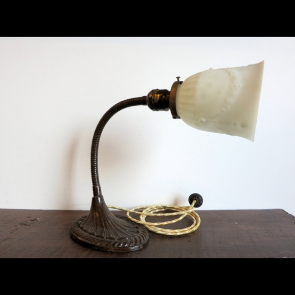 Antique Glass Desk Lamp Goose Neck Prohibition Era - Picture 2 of 4